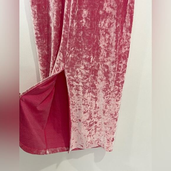 90s Vtg Pink Crushed Velvet Tank Bodycon Y2K Midi Dress - Picture 8 of 9